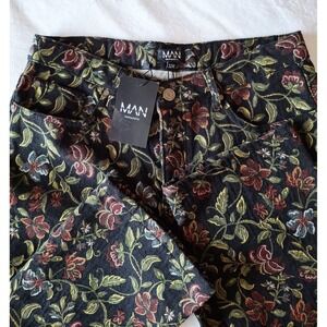 BooHoo Man Men's Floral Tapestry Relaxed Fit Button Fly Jeans (32×32) NWT
